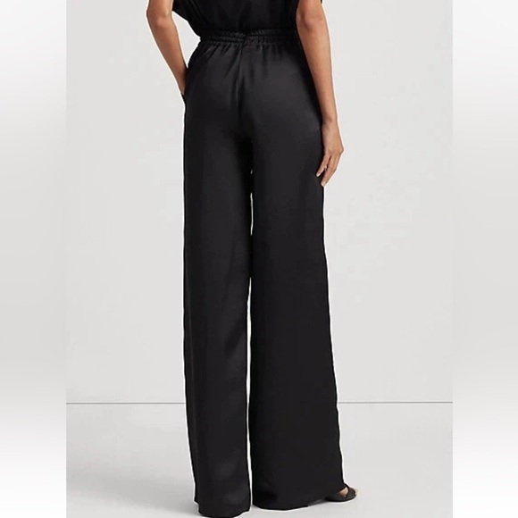 Lauren Ralph Lauren Black Label Satin Charmeuse Wide-Leg Black Pants Size Large - Picture 7 of 12